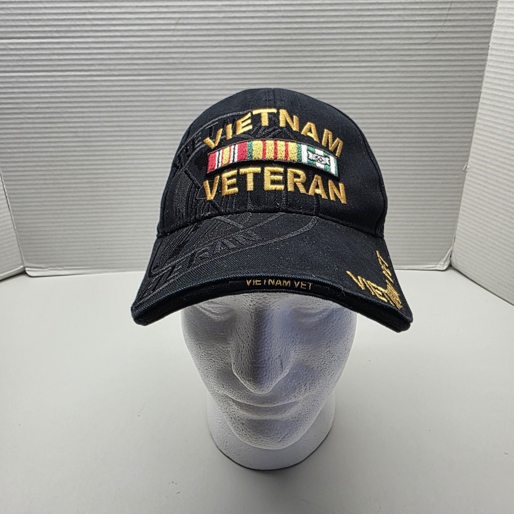 Vietnam Veteran Hat Cap Strap Back Black Embroidered Military‎ Patriotic Mens